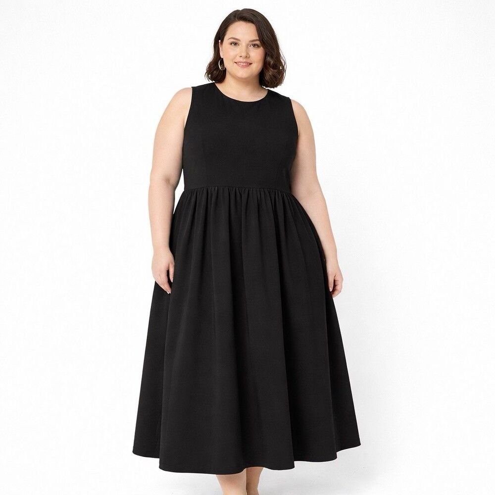 Tahari Womens 3X Dress Midi Black Stretch Top Structured Skirt Sleepless Pockets